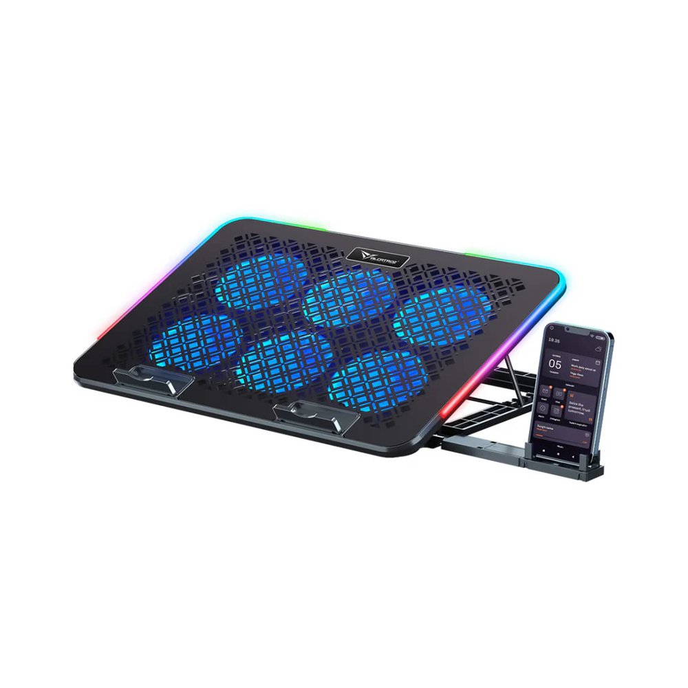 BASE DE ENFRIAMIENTO ALCATROZ VENDAVALS6 RGB / 6 VENTILADORES CON SOPORTE PARA CELULAR COOLING PAD