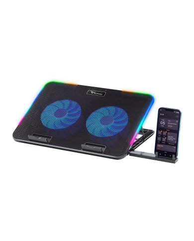 BASE DE ENFRIAMIENTO ALCATROZ VENDAVALG2 RGB XXL 2 VENTILADORES  CON SOPORTE PARA CELULAR
