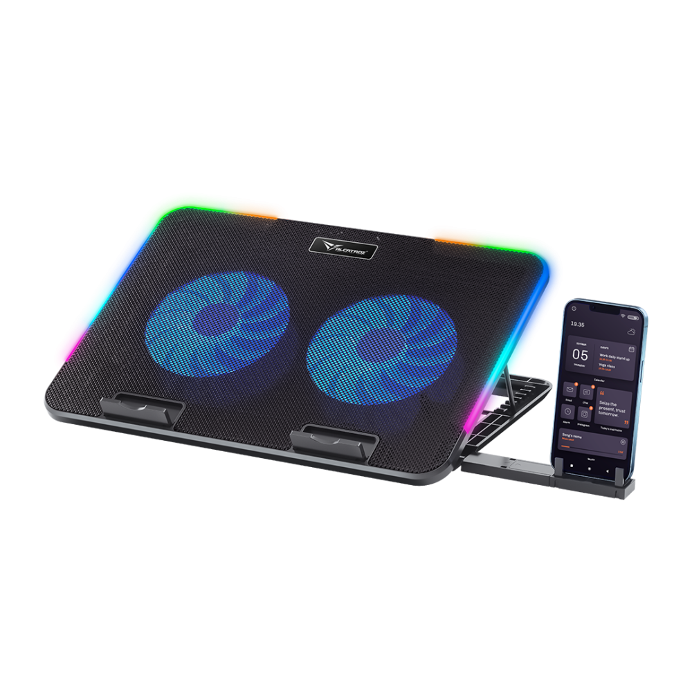BASE DE ENFRIAMIENTO ALCATROZ VENDAVALG2 RGB XXL 2 VENTILADORES  CON SOPORTE PARA CELULAR