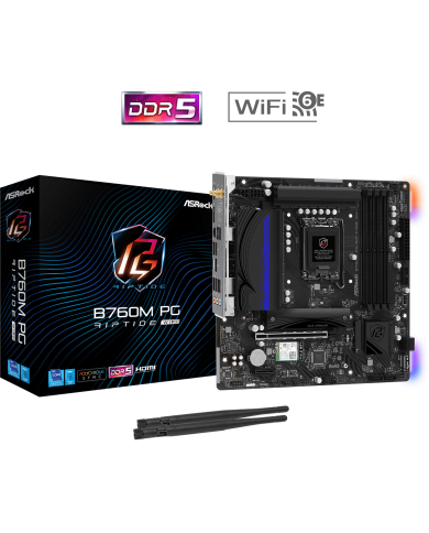 MAINBOARD GAMER B760M ASROCK PG RIPTIDE / LGA 1700 / WIFI 6E / BT 5.3 / DDR5 / PCLE 4 / MICRO ATX