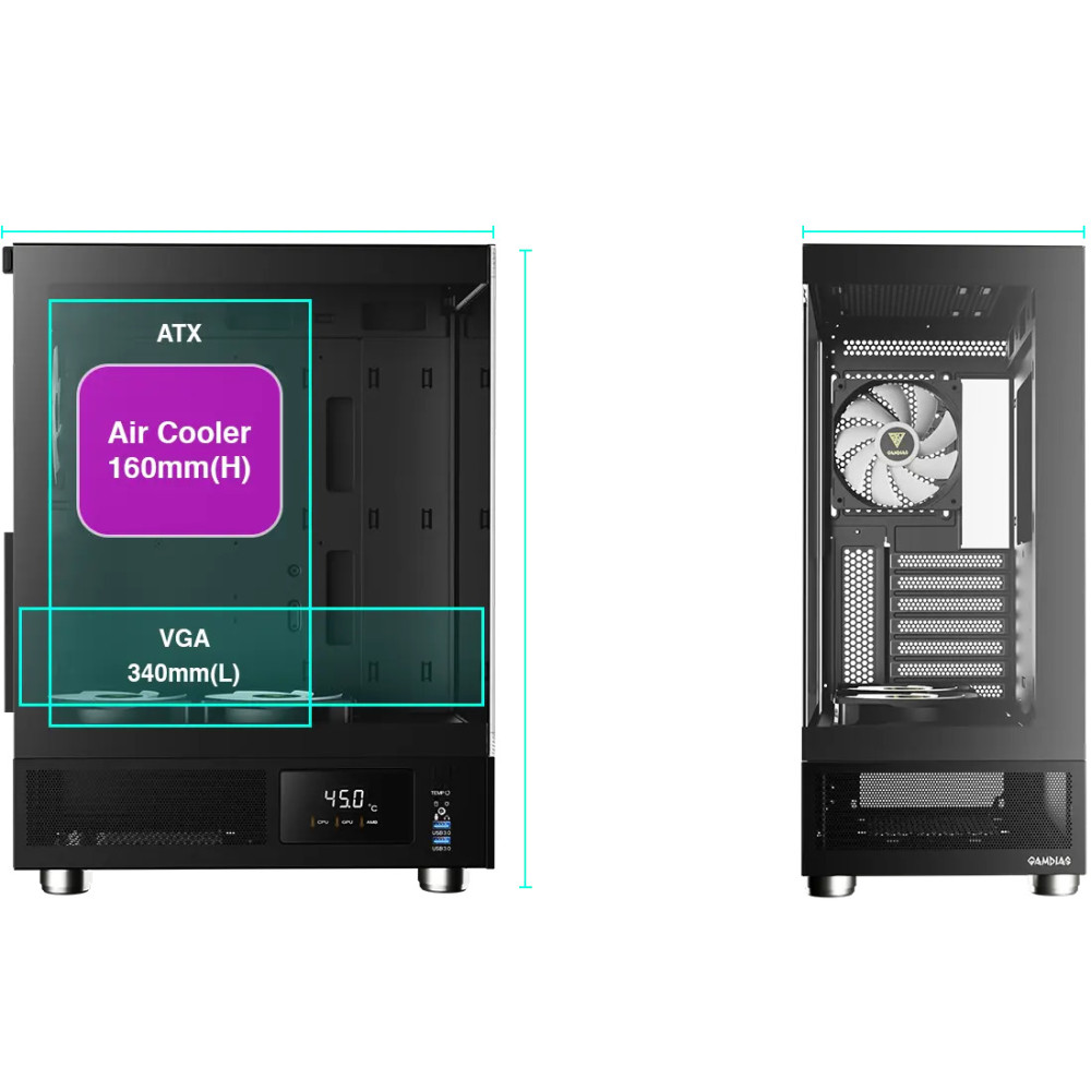 CASE GAMER GAMDIAS ATLAS E1 3FAN ARGB PANTALLA DE VIDRIO TEMPLADO