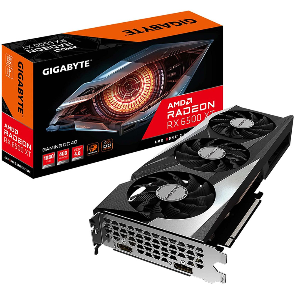 TARJETA DE VIDEO GAMER GIGABYTE GAMING OC 4GB RX6500XT 3FAN GDDR6 PCLE 4.0