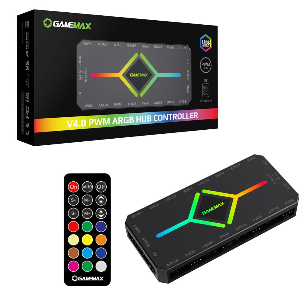 HUB GAMEMAX ARGB CONTROLADOR NEGRO V4.0 PWM 4PIN 5V SYNC RF REMOTE
