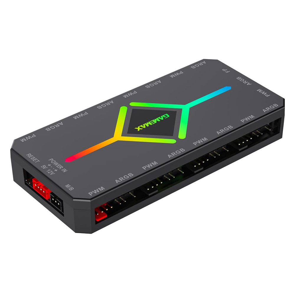 HUB GAMEMAX ARGB CONTROLADOR NEGRO V4.0 PWM 5V SYNC REMOTE CONTROL MAGNETICO