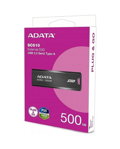 DISCO DURO ADATA 500GB SC610 NEGRO EXT USB 3.2 TIPO-C P&GO PS5/XBOX / SC610-500G-CBK/RD