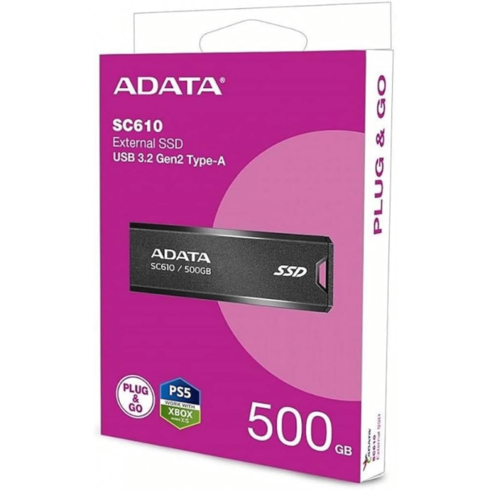 DISCO DURO ADATA 500GB SC610 NEGRO EXT USB 3.2 TIPO-C P&GO PS5/XBOX / SC610-500G-CBK/RD