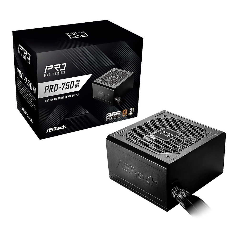 FUENTE DE PODER ASROCK 750W PRO-750B 80P BRONCE V2 ATX3,1 / 90-UXR075-BNUAC2