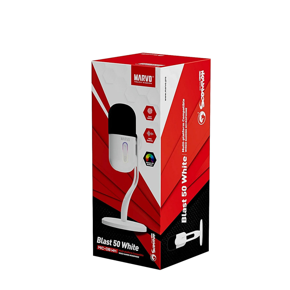 MICROFONO GAMING BLANCO MARVO BLAST 50 WH USB-A/USB-C /RGB/PLUG AND PLAY/ MIC-08