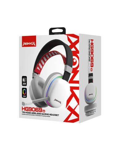HEADSET MONKA ECHO HG9069W BLANCO RGB WIRELESS 3MODOS 40MM 2,4G+BT5,0+USB STEREO / HP9011