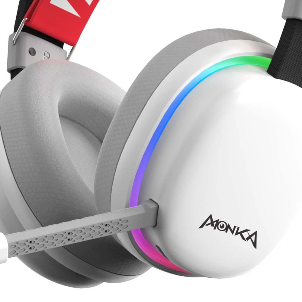 HEADSET MONKA ECHO HG9069W BLANCO RGB WIRELESS 3MODOS 40MM 2,4G+BT5,0+USB STEREO / HP9011