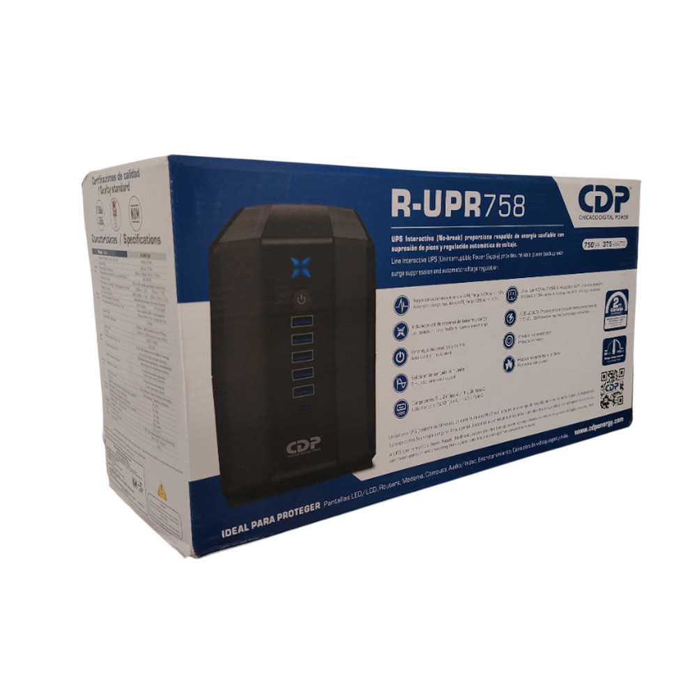 UPS INTERACTIVA 750VA CDP R-UPR758 375WATTS  8-TOMAS 120VAC