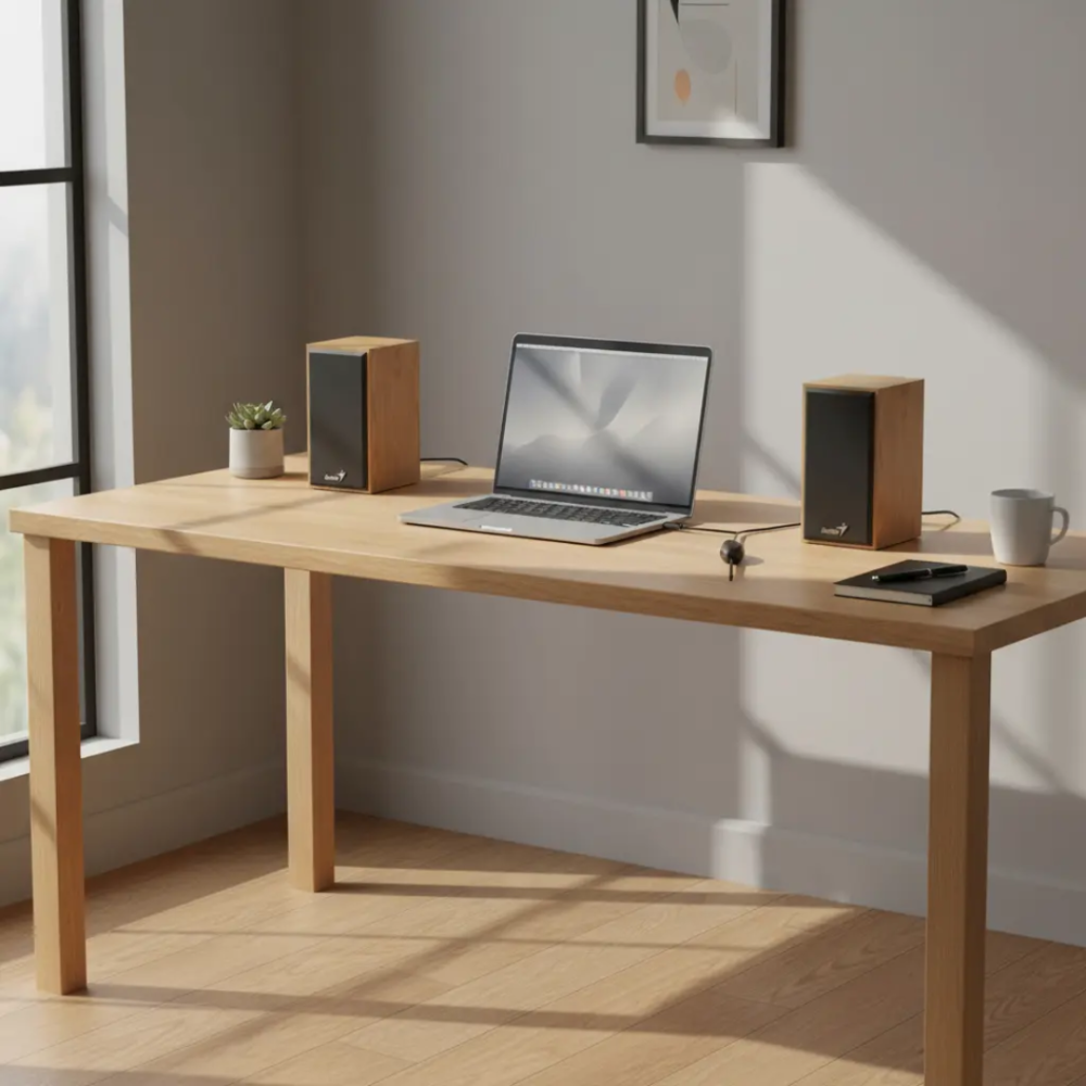 PARLANTES GENIUS SP-HF180 USB MADERA PINE WOOD NORDIC 6W 3.5mm