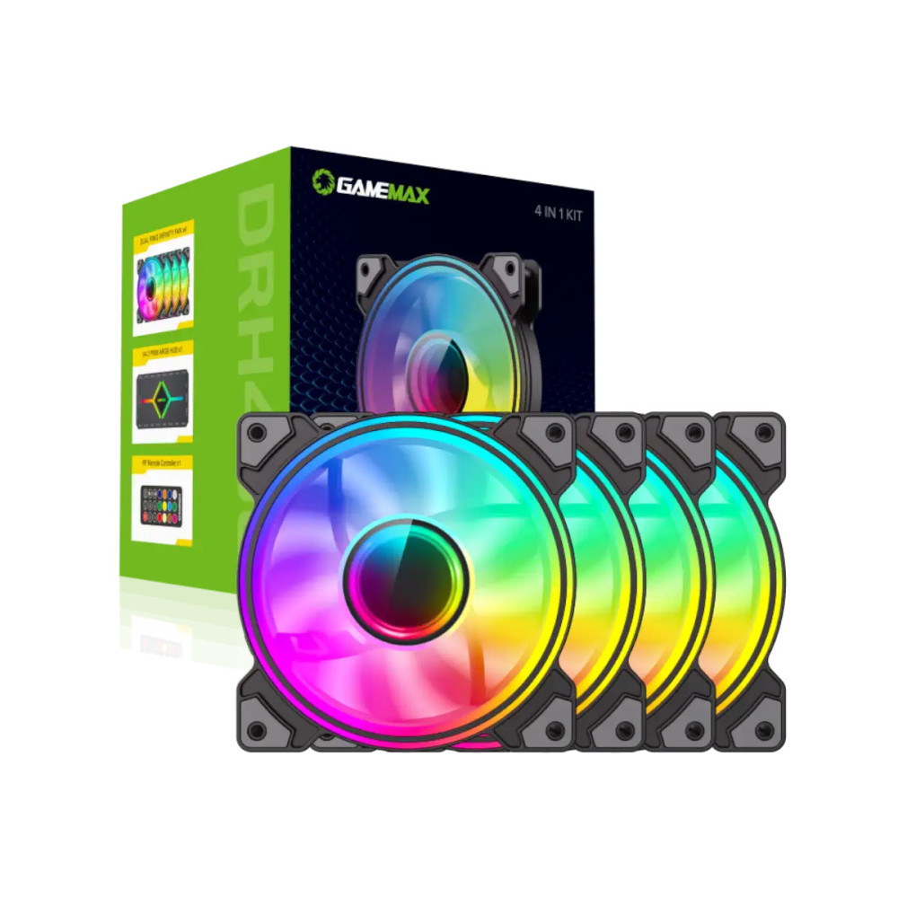 VENTILADOR KIT GAMEMAX 4-EN-1 DRH400 4x120MM ARGB LED PWM RF REMOTE