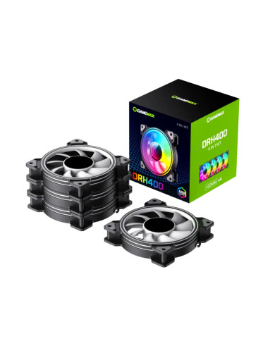VENTILADOR KIT GAMEMAX 4-EN-1 DRH400 4x120MM ARGB LED PWM RF REMOTE