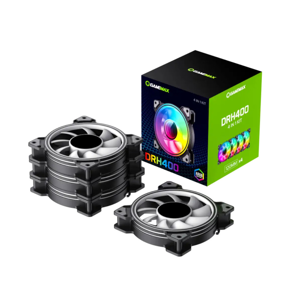 VENTILADOR KIT GAMEMAX 4-EN-1 DRH400 4x120MM ARGB LED PWM RF REMOTE