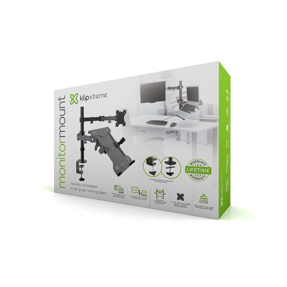 SOPORTE PARA MONITOR Y LAPTOP 2-EN-1 13-32"(MONIT) 15,6·(LAPT) 360VESA 8KG/4,5KG