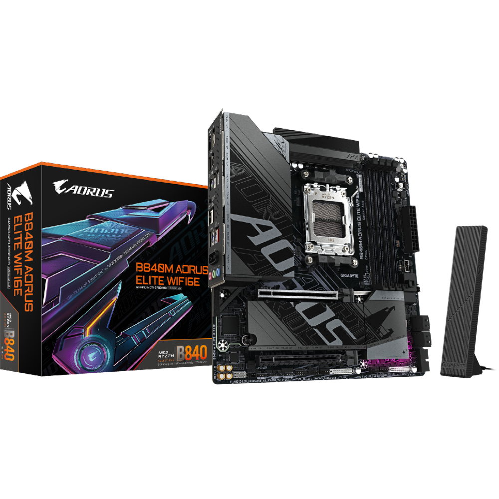 MAINBOARD GAMER AORUS B840M ELITE WIFI6E GIGABYTE AMD R9 DDR5-5200 BT PCLE 4.0 AM5