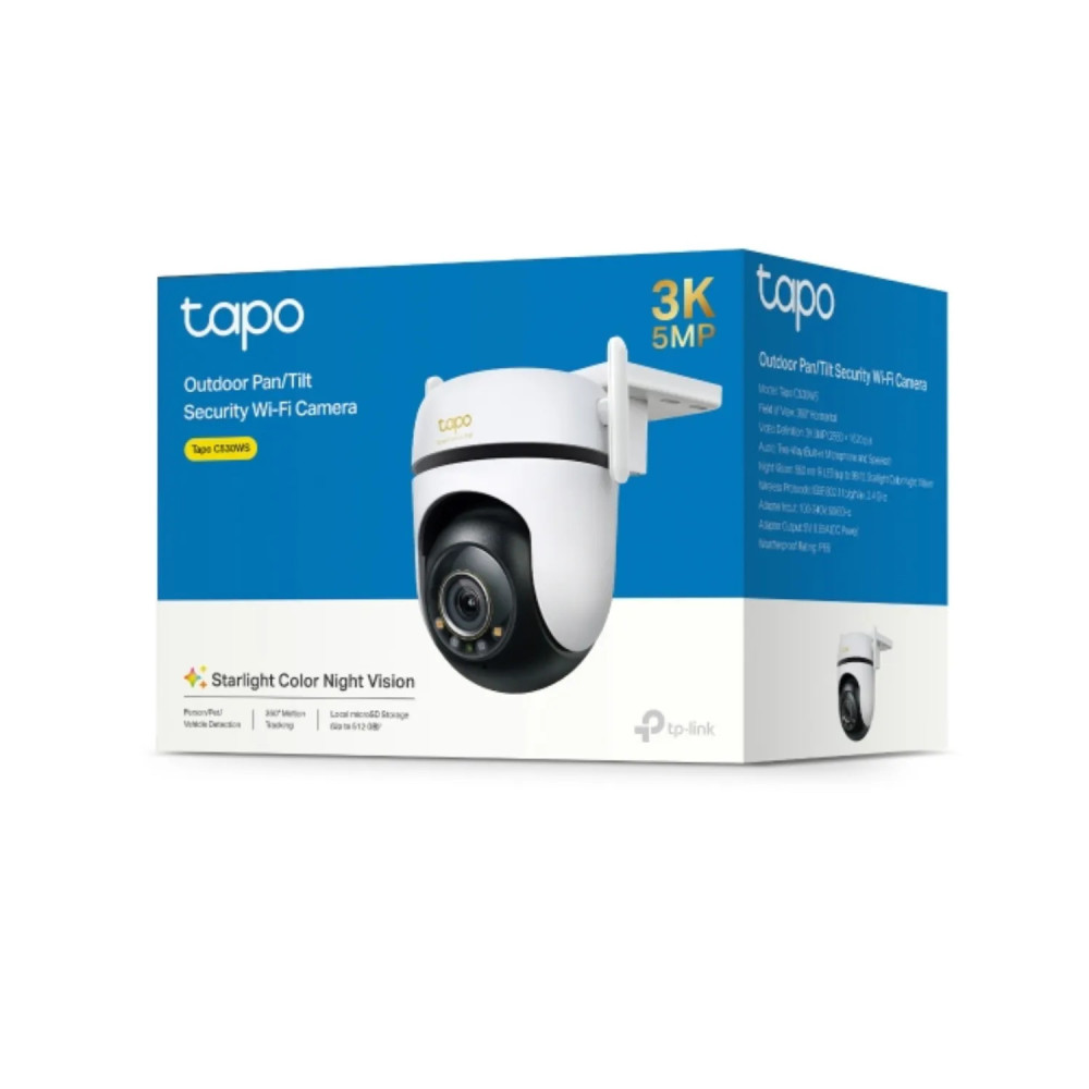 CAMARA DE SEGURIDAD TAPO C530WS TPLINK / 360 GRADOS / IP66 / 5MP / IA / VISION NOCTURNA A COLOR / HASTA MICROSD 512GB