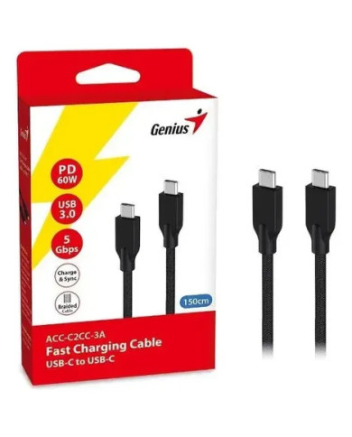 CABLE DE CARGA RAPIDA GENIUS USB3,0 C-C NYLON TRENZADO 1,5M PD60W 5GBPS / ACC-C2CC-3A 32590006401