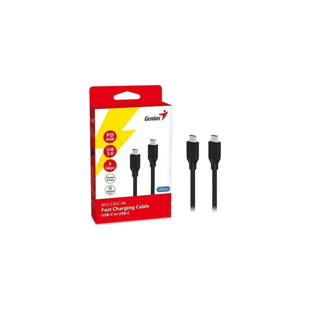 CABLE DE CARGA RAPIDA GENIUS USB3,0 C-C NYLON TRENZADO 1,5M PD60W 5GBPS / ACC-C2CC-3A 32590006401