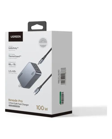 CARGADOR RAPIDO UGREEN NEXODE PRO X757 25873 100W 3-PUERTOS CON CABLE / 08-03-101