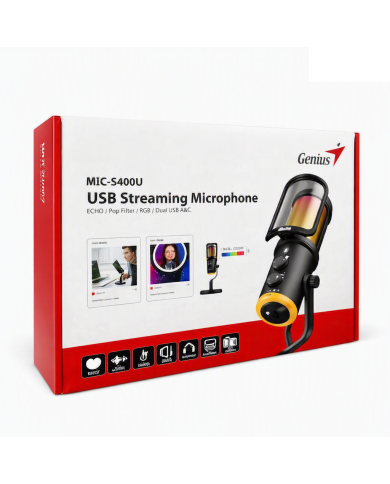 MICROFONO GENIUS MIC-S400U 20HZ USB-C/USB-A REDUCCION DE RUIDO + CON SOPORTE