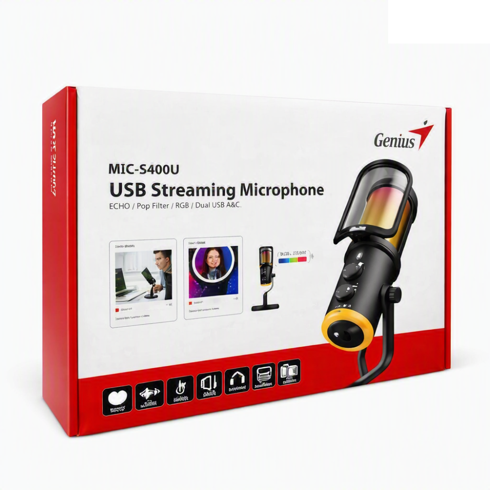 MICROFONO GENIUS MIC-S400U 20HZ USB-C/USB-A REDUCCION DE RUIDO + CON SOPORTE