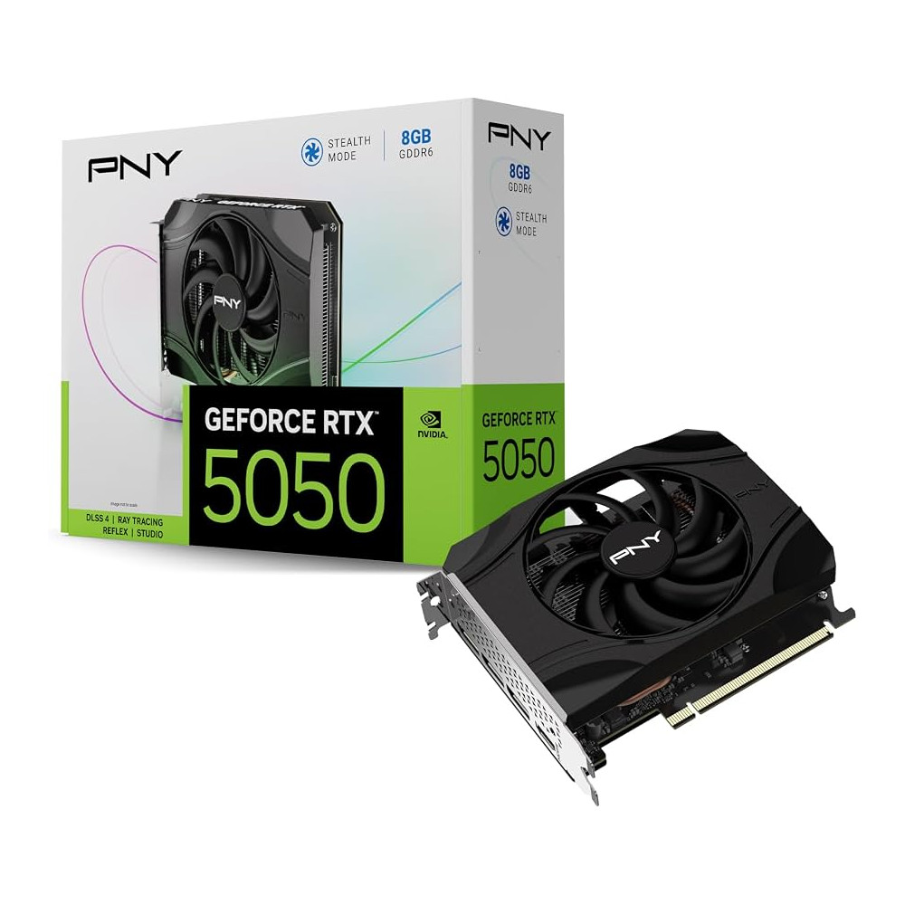 TARJETA DE VIDEO PNY 8GB RTX5050 1FAN GDDR6 STEALTH MODE DLSS4/REFLEX/RAY TRACING / VCG50508SXPB1