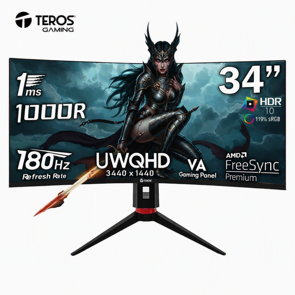 MONITOR TEROS GAMING TE-3412G CURVO UWQHD VA 3440X1440 3.4K 180HZ 1MS AUDIO OUT HDMI DP