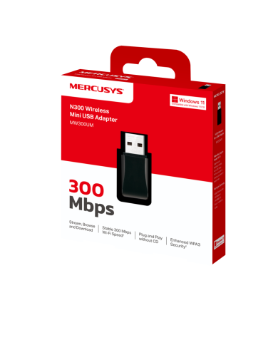 ADAPTADOR MERCUSYS N300 MW300UM WIRELESS MINI USB WPA3 / 0800000111