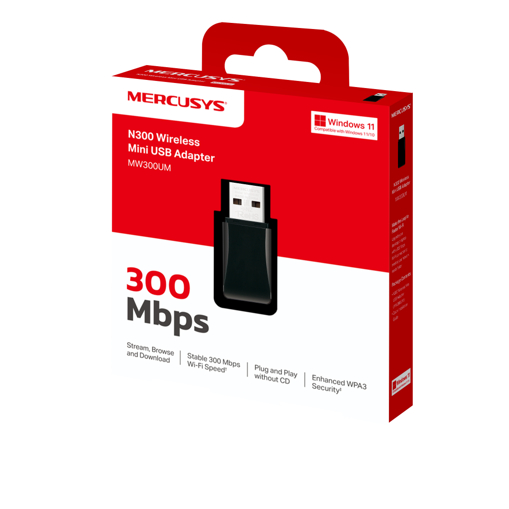 ADAPTADOR MERCUSYS N300 MW300UM WIRELESS MINI USB WPA3 / 0800000111