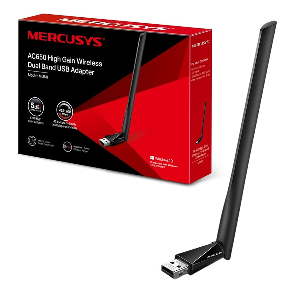 ADAPTADOR ANTENA MERCUSYS AC650 MU6H DUAL BAND 433/200MBPS 5dBi / 0852500056