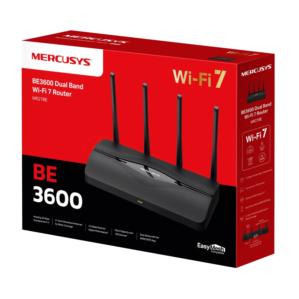 ROUTER MERCUSYS BE3600 MR27BE AIQOS 4ANT DUAL BAND WIFI7