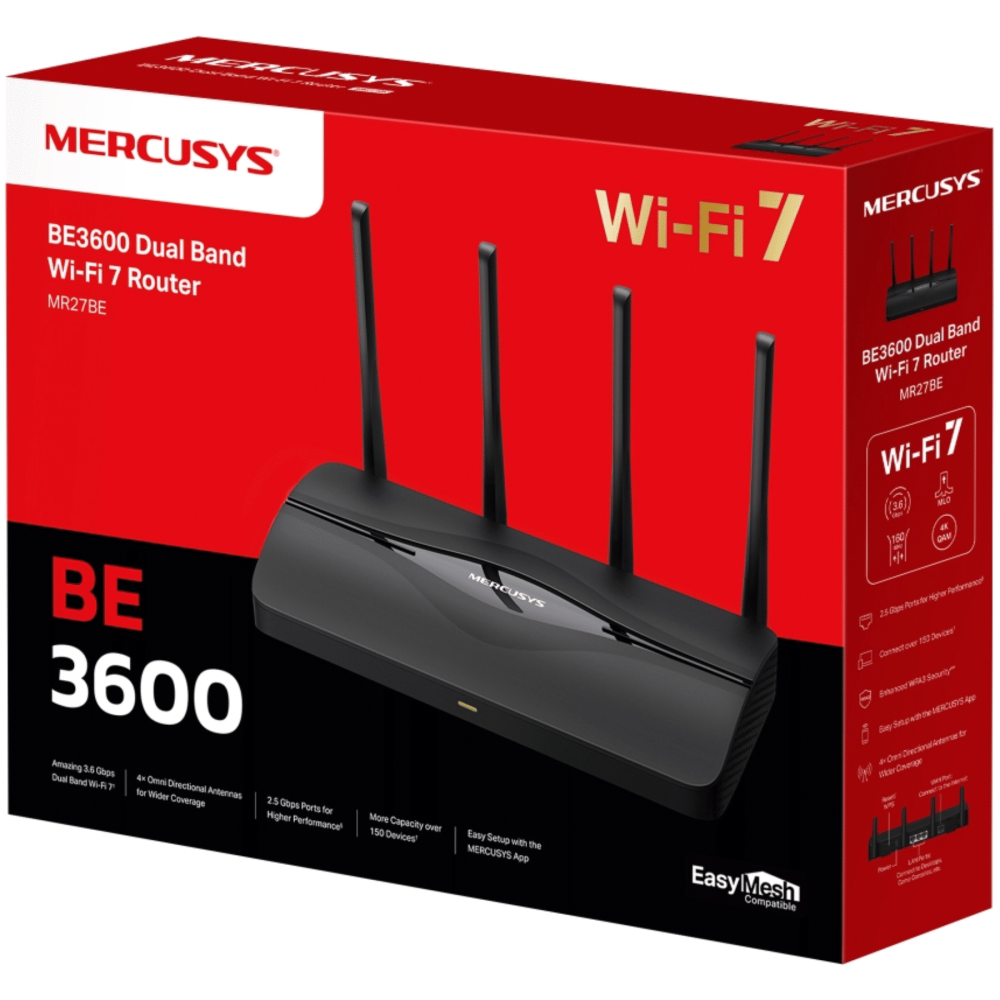 ROUTER MERCUSYS BE3600 MR27BE AIQOS 4ANT DUAL BAND WIFI7 2,5GBPS