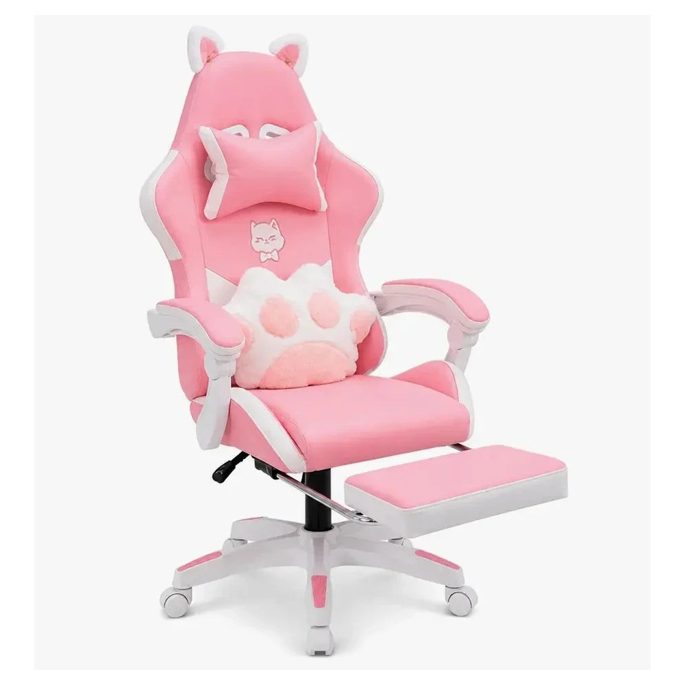 SILLA GAMER POTENZZA CUTECAT BLANCA/ROSADA GAMING + SOPORTE LUMBAR