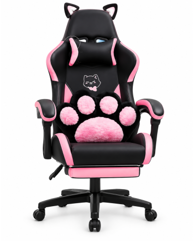 SILLA POTENZZA CUTECAT NEGRA/ROSADA GAMING + SOPORTE LUMBAR