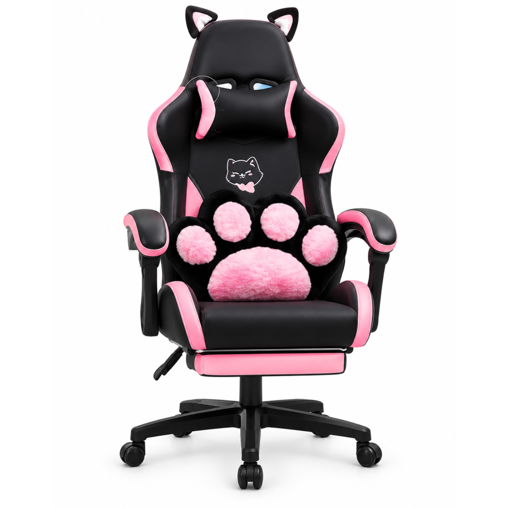 SILLA POTENZZA CUTECAT NEGRA/ROSADA GAMING + SOPORTE LUMBAR