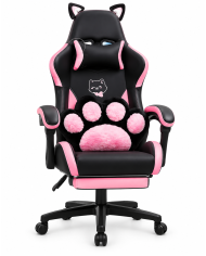 SILLA POTENZZA CUTECAT NEGRA/ROSADA GAMING + SOPORTE LUMBAR