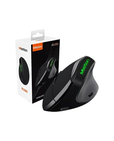 MOUSE VERTICAL MEETION M390 USB NEGRO DESDE 1200 HASTA 3600DPI 5BOTONES