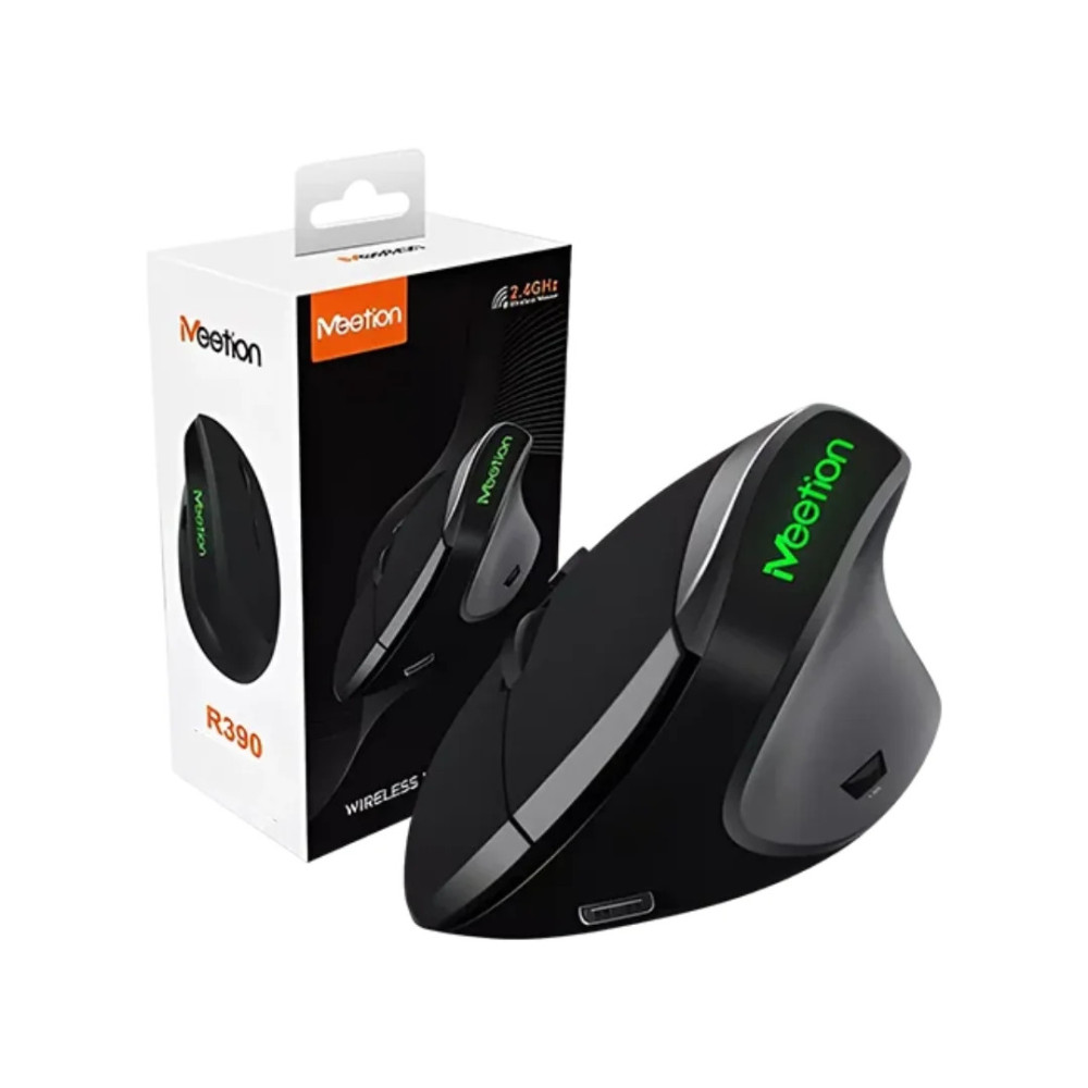 MOUSE VERTICAL MEETION M390 USB NEGRO DESDE 1200 HASTA 3600DPI 5BOTONES