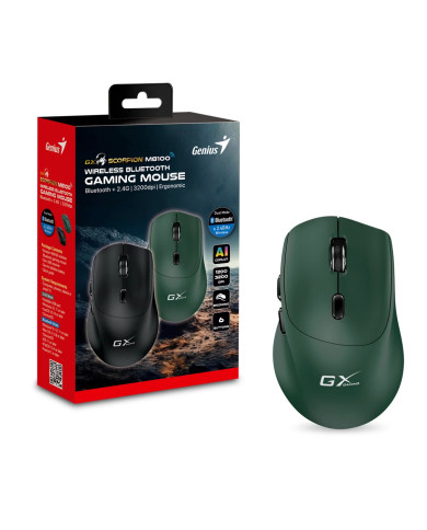 MOUSE GAMER GENIUS M8100 WIRELESS SCORPION ARMY GREEN 2.4GHZ BT/6 BOTONES/DPI 1200-3200/AI COPILOT