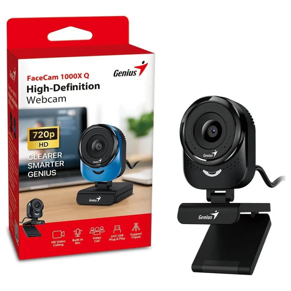 CAMARA WEB GENIUS FACECAM 1000X Q NEGRA 720P HD + MIC UVC USB + TRIPODE WEBCAM