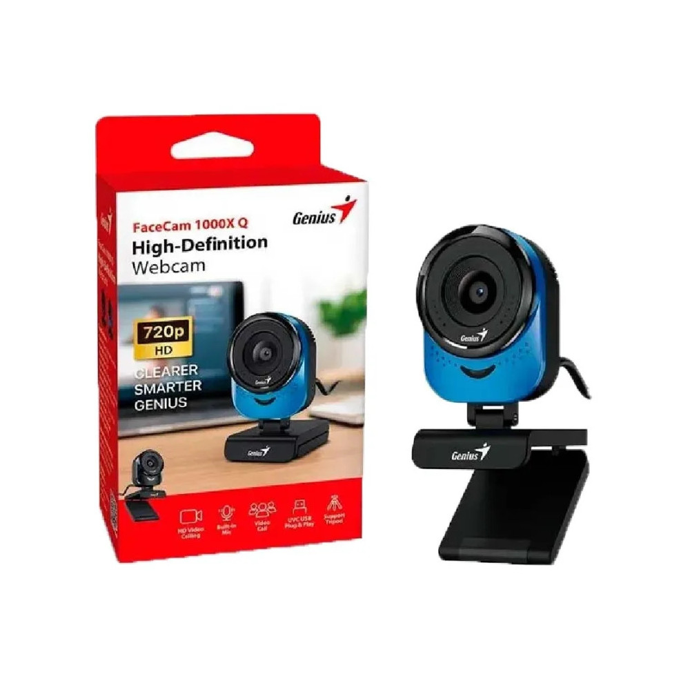 CAMARA WEB GENIUS FACECAM 1000X Q AZUL 720P HD + MIC UVC USB + TRIPODE WEBCAM