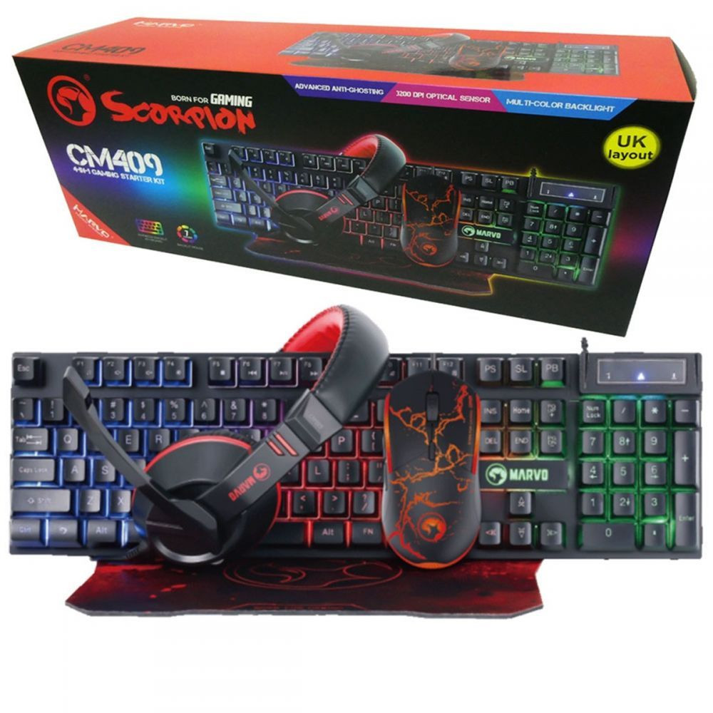 DESKTOP KIT MARVO CM-409 4-1 RGB USB TEC+MOU+HEADSET+PAD